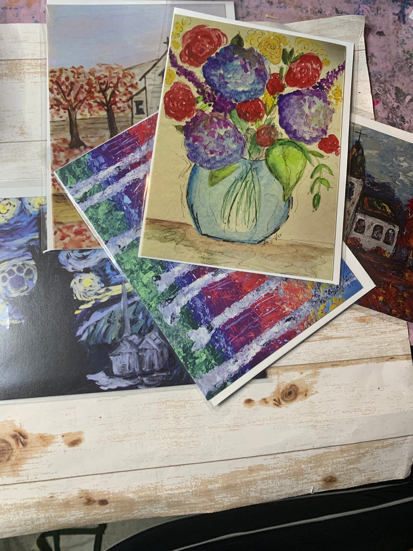 Prints of paintings on cards