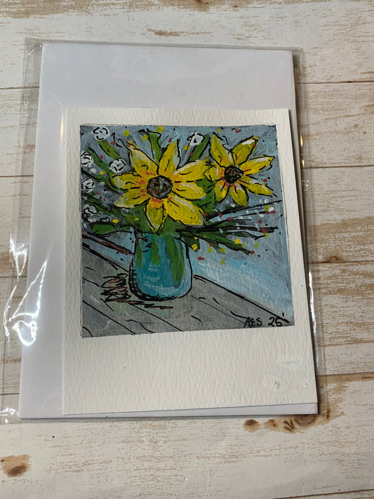 Yellow flowers in a vase painting