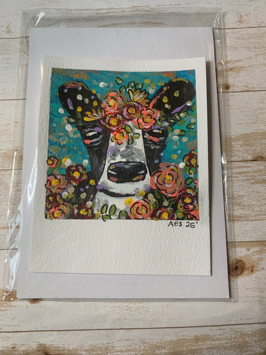 Cow with flowers painting