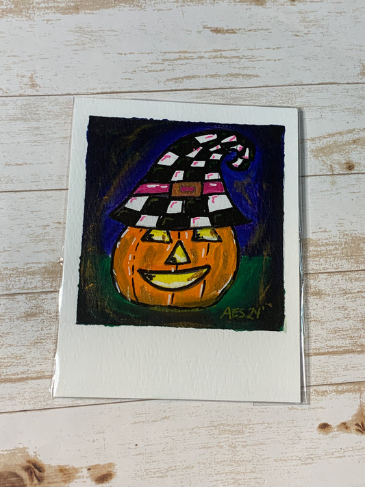 Pumpkin with a funky hat painting